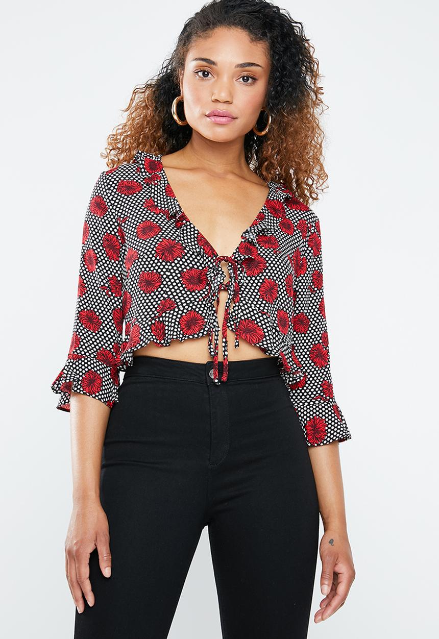 Forever21 - Floral flute sleeve top with ties - multi