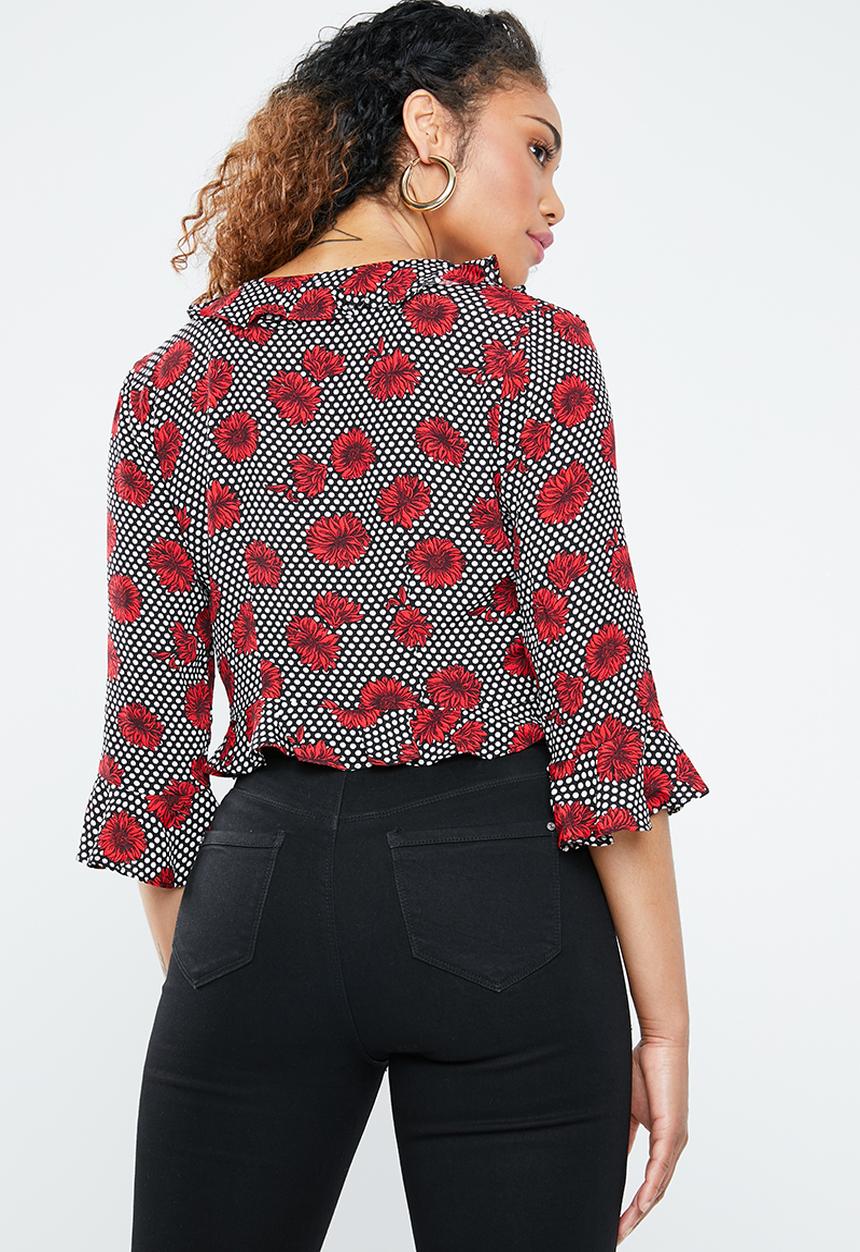 Forever21 - Floral flute sleeve top with ties - multi