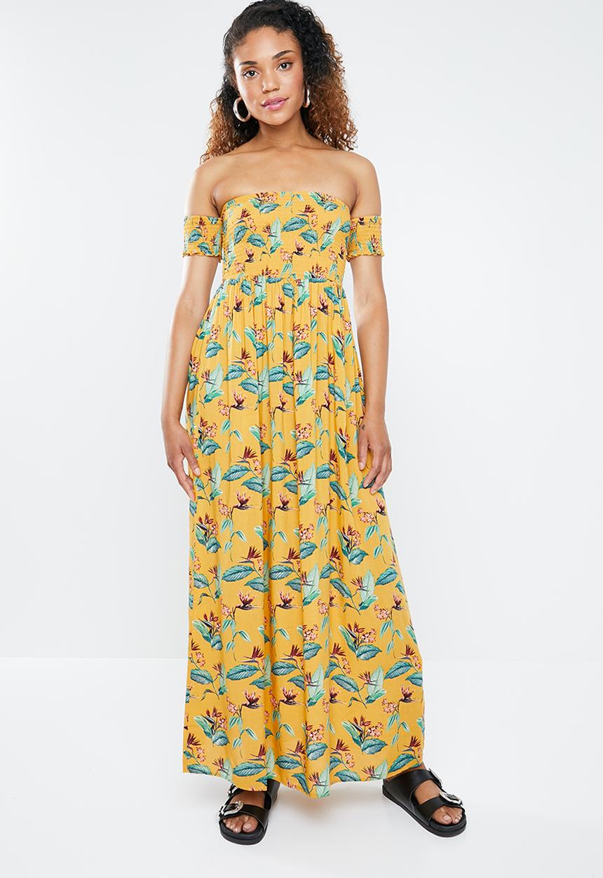 Forever21 - Floral off shoulder maxi dress - yellow