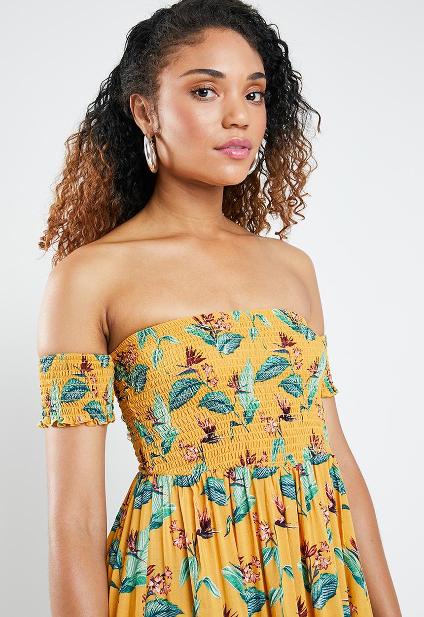 Forever21 - Floral off shoulder maxi dress - yellow