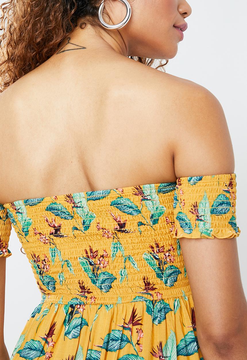 Forever21 - Floral off shoulder maxi dress - yellow