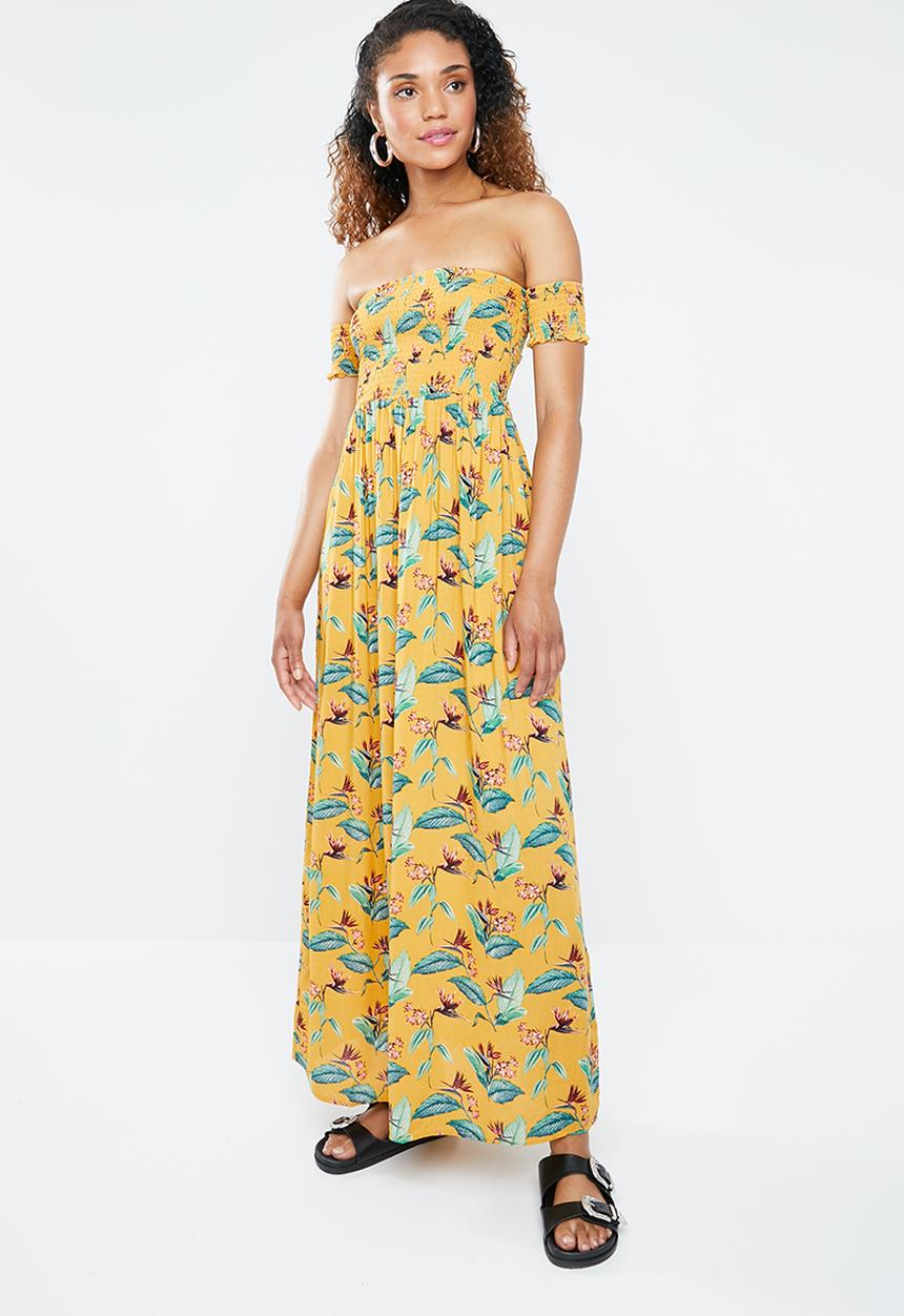 Forever21 - Floral off shoulder maxi dress - yellow