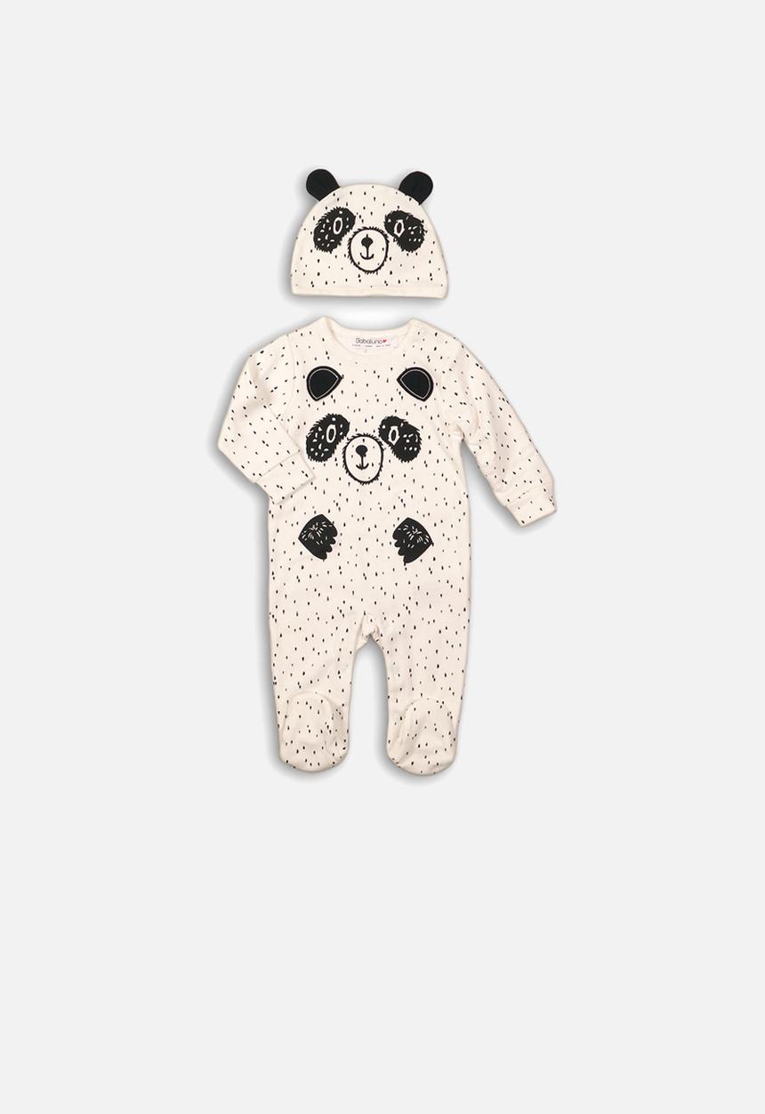 MINOTI - Animal 2 piece sleep-suit & beanie set - cream