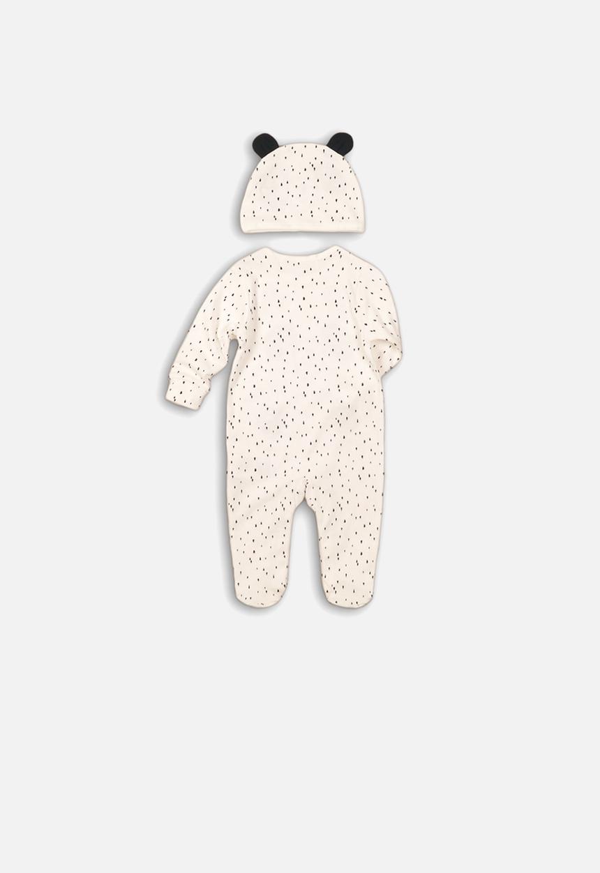 MINOTI - Animal 2 piece sleep-suit & beanie set - cream