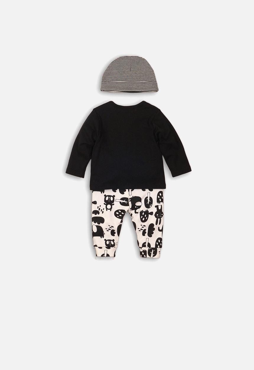 MINOTI - Monochrome animal 3 piece set - black & cream