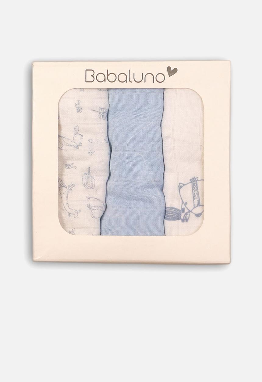 MINOTI - Fishing 3 pack muslin cloths pale - blue