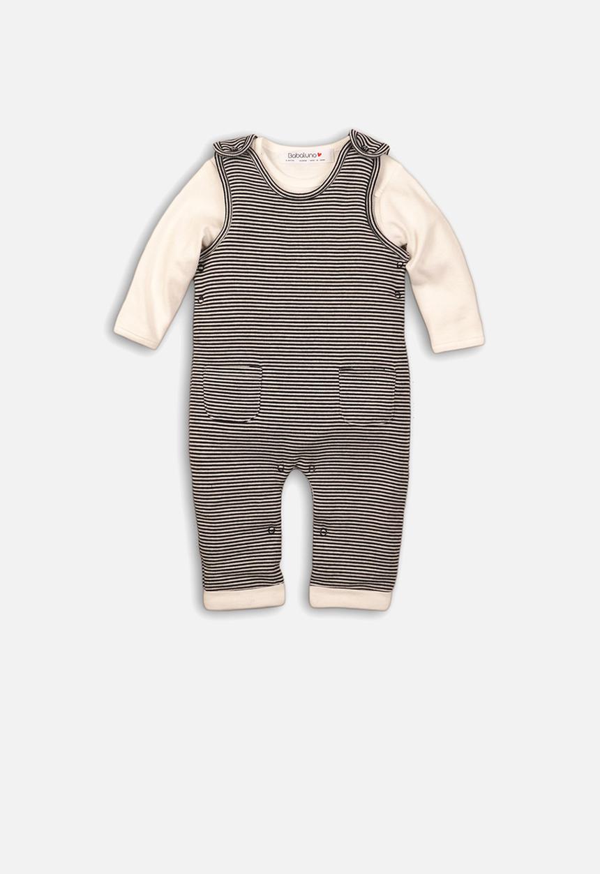 MINOTI - Monochrome animal 2 piece dungaree set - black & cream