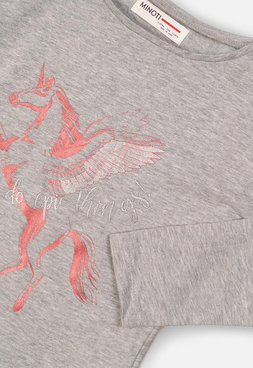 MINOTI - Girls unicorn dip hem top - grey