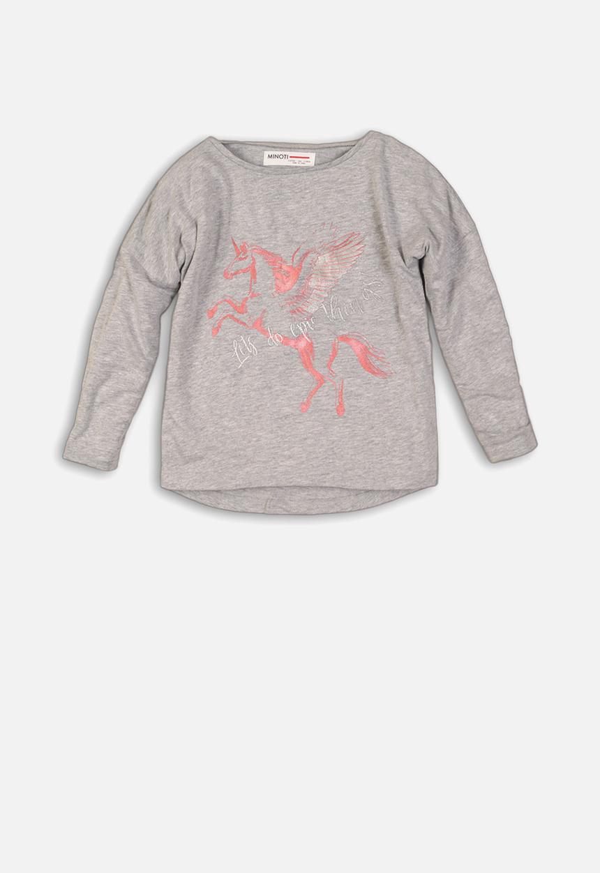 MINOTI - Girls unicorn dip hem top - grey