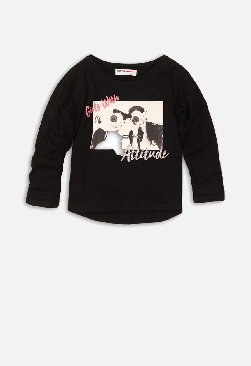 MINOTI - Teens attitude dip hem top - black