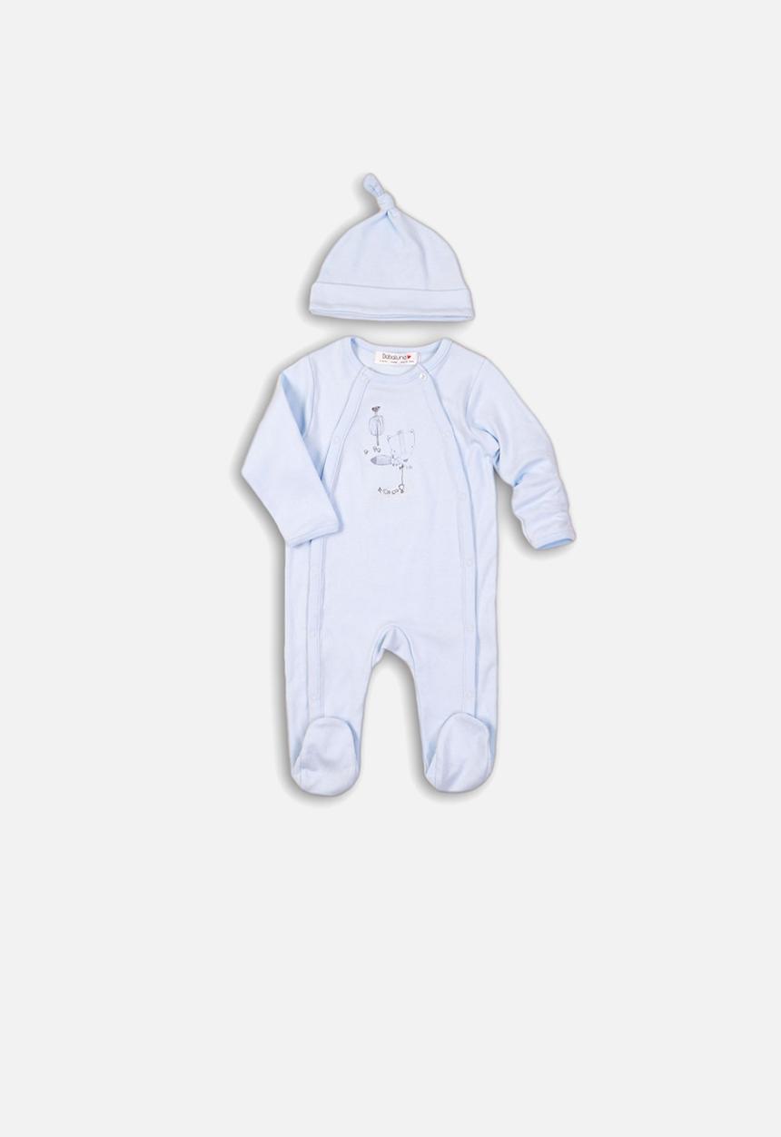 MINOTI - Fishing interlock sleepsuit & beanie set - blue