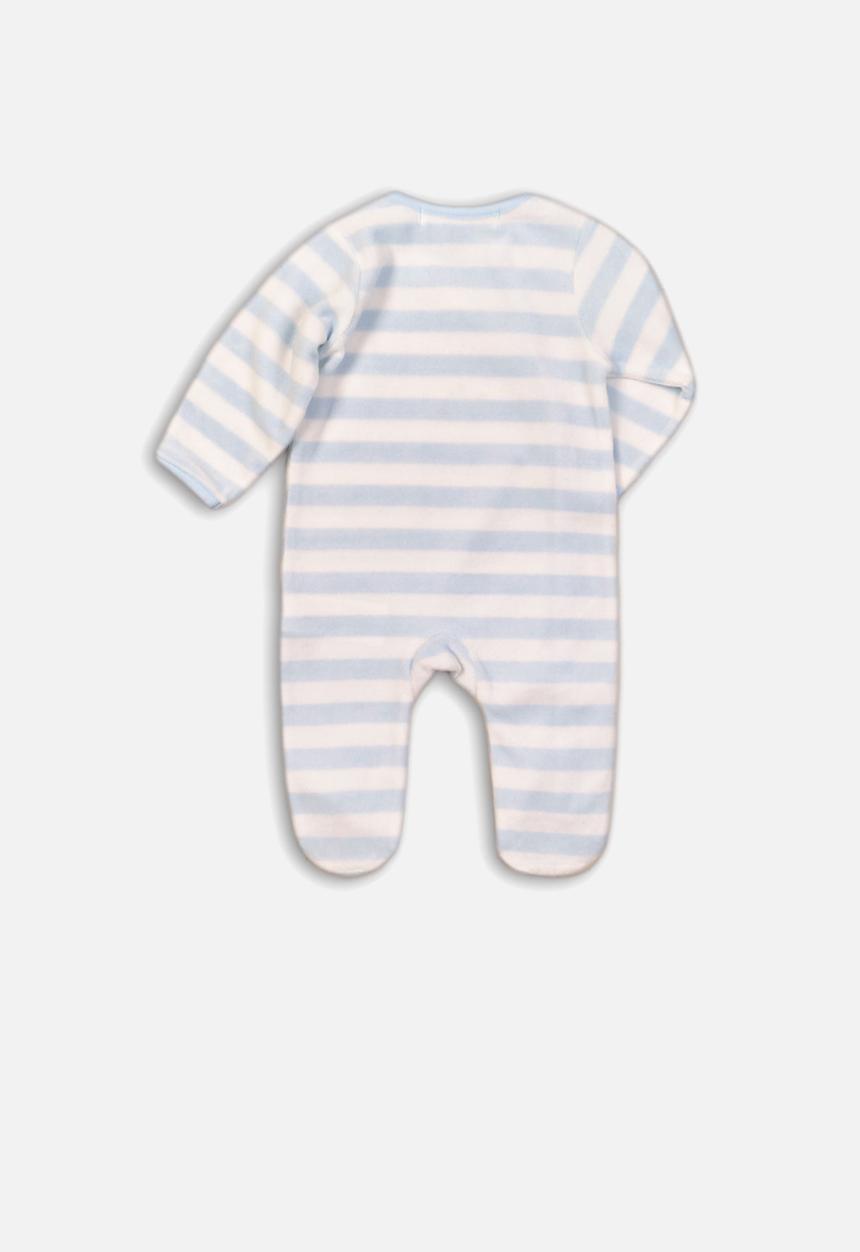 MINOTI - Fishing velour stripe sleepsuit -  blue & white 