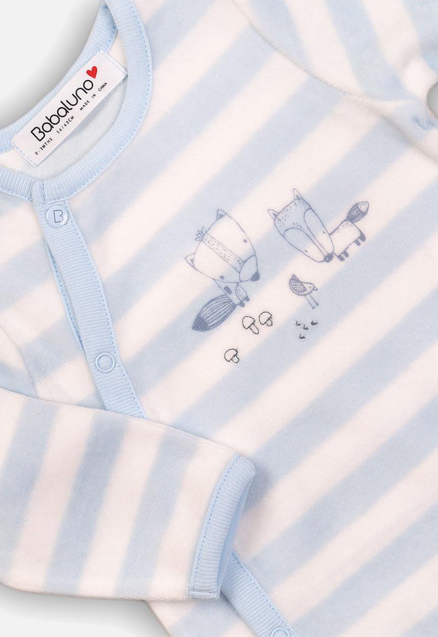 MINOTI - Fishing velour stripe sleepsuit -  blue & white 