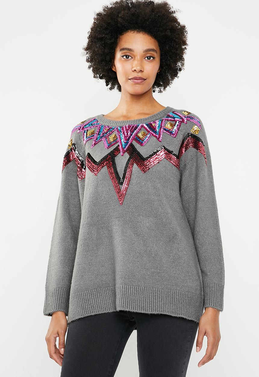 Noisy May - Terp long sleeve sequins jersey - grey 
