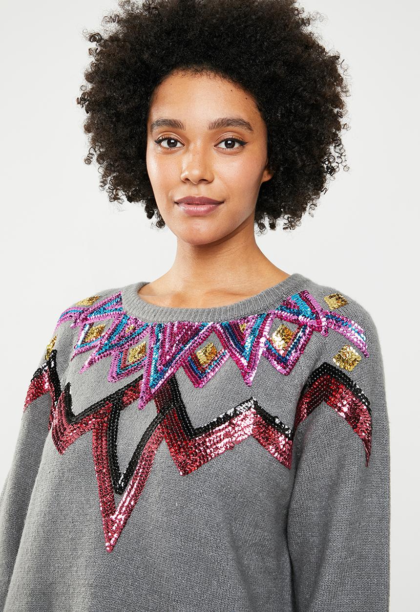 Noisy May - Terp long sleeve sequins jersey - grey 