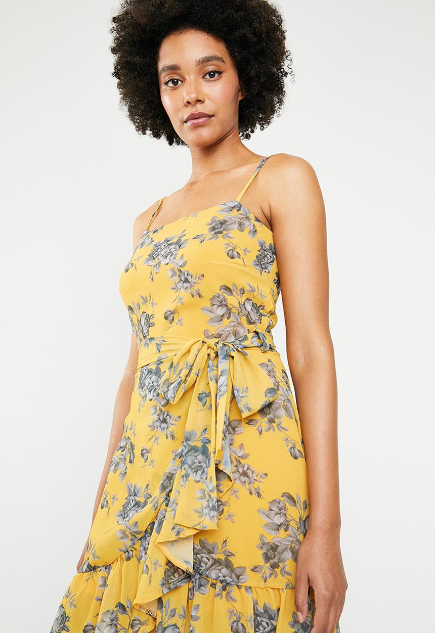 Superbalist - Printed strappy dress with ruffle hem - yellow 