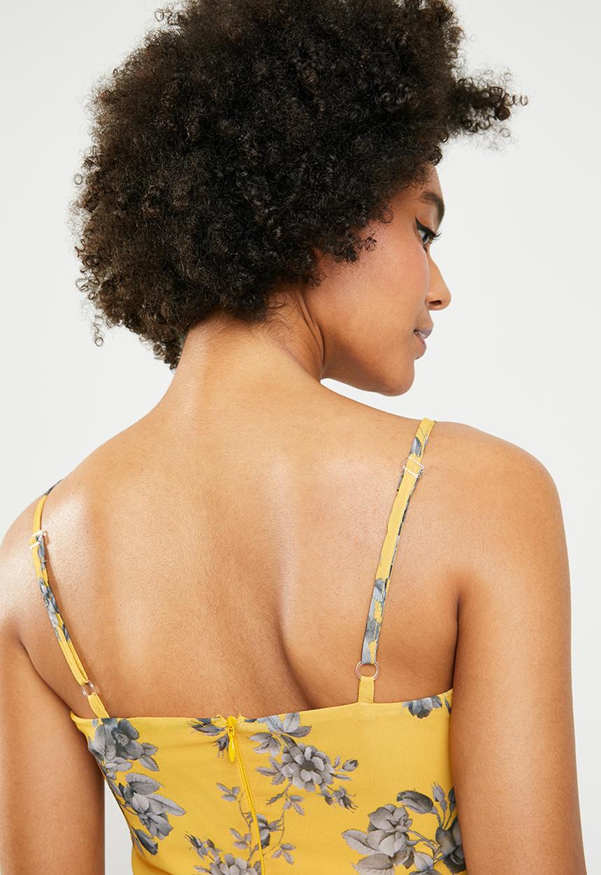 Superbalist - Printed strappy dress with ruffle hem - yellow 