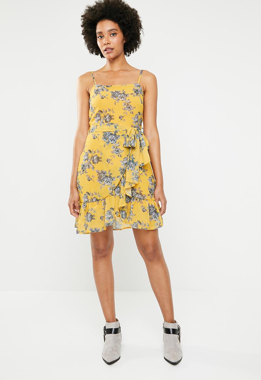 Superbalist - Printed strappy dress with ruffle hem - yellow 