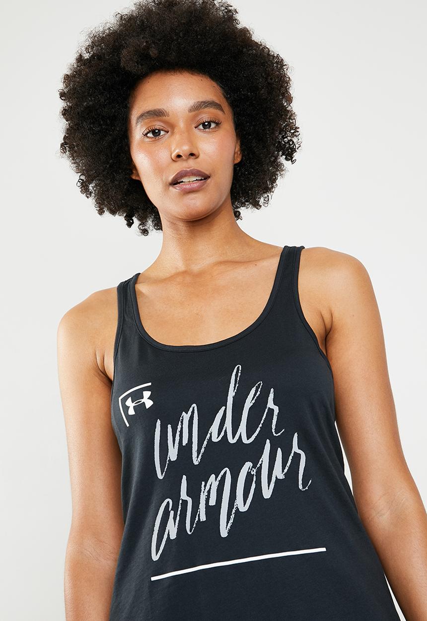 Under Armour - Graphic script cross back tank - black & grey