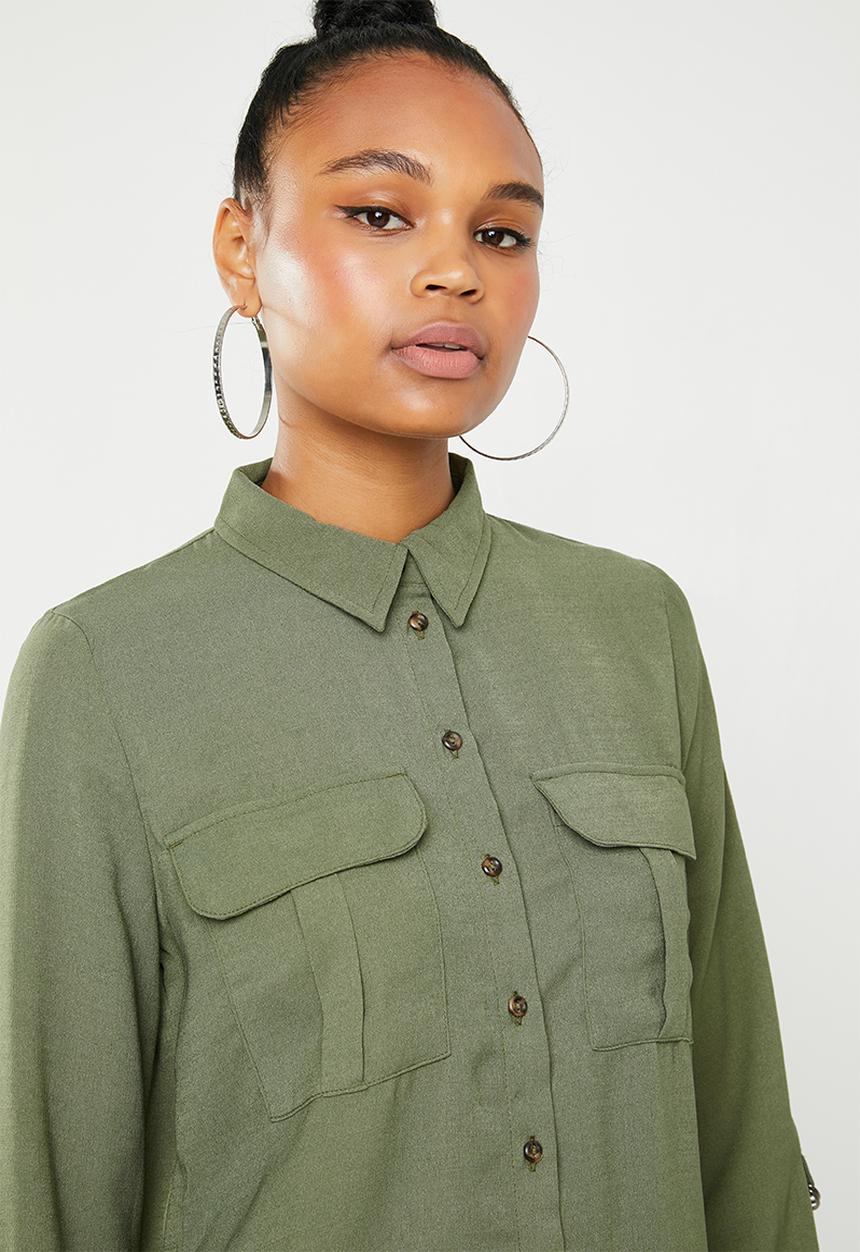 Jacqueline de Yong - Yenzo long sleeve shirt - khaki green