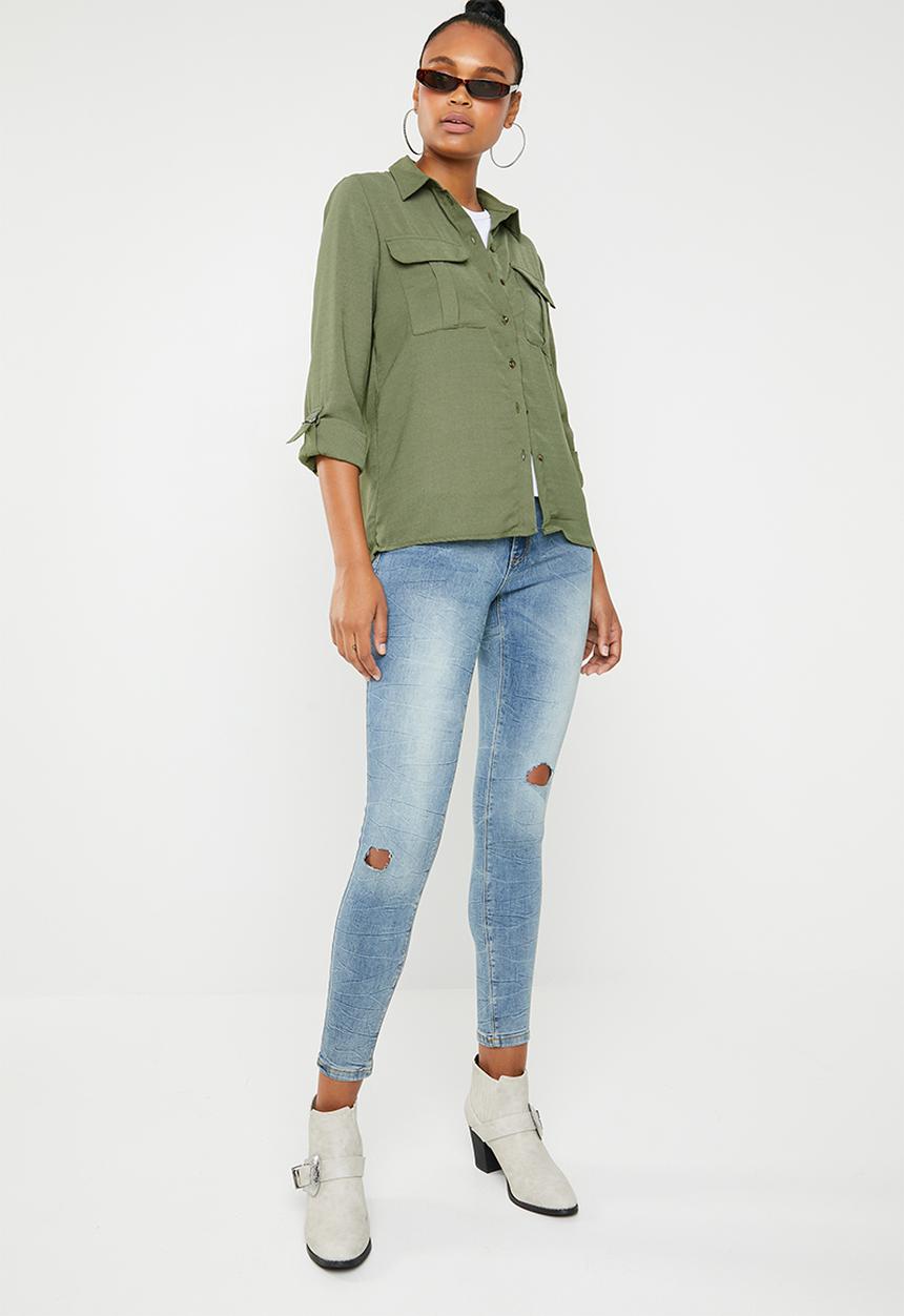 Jacqueline de Yong - Yenzo long sleeve shirt - khaki green
