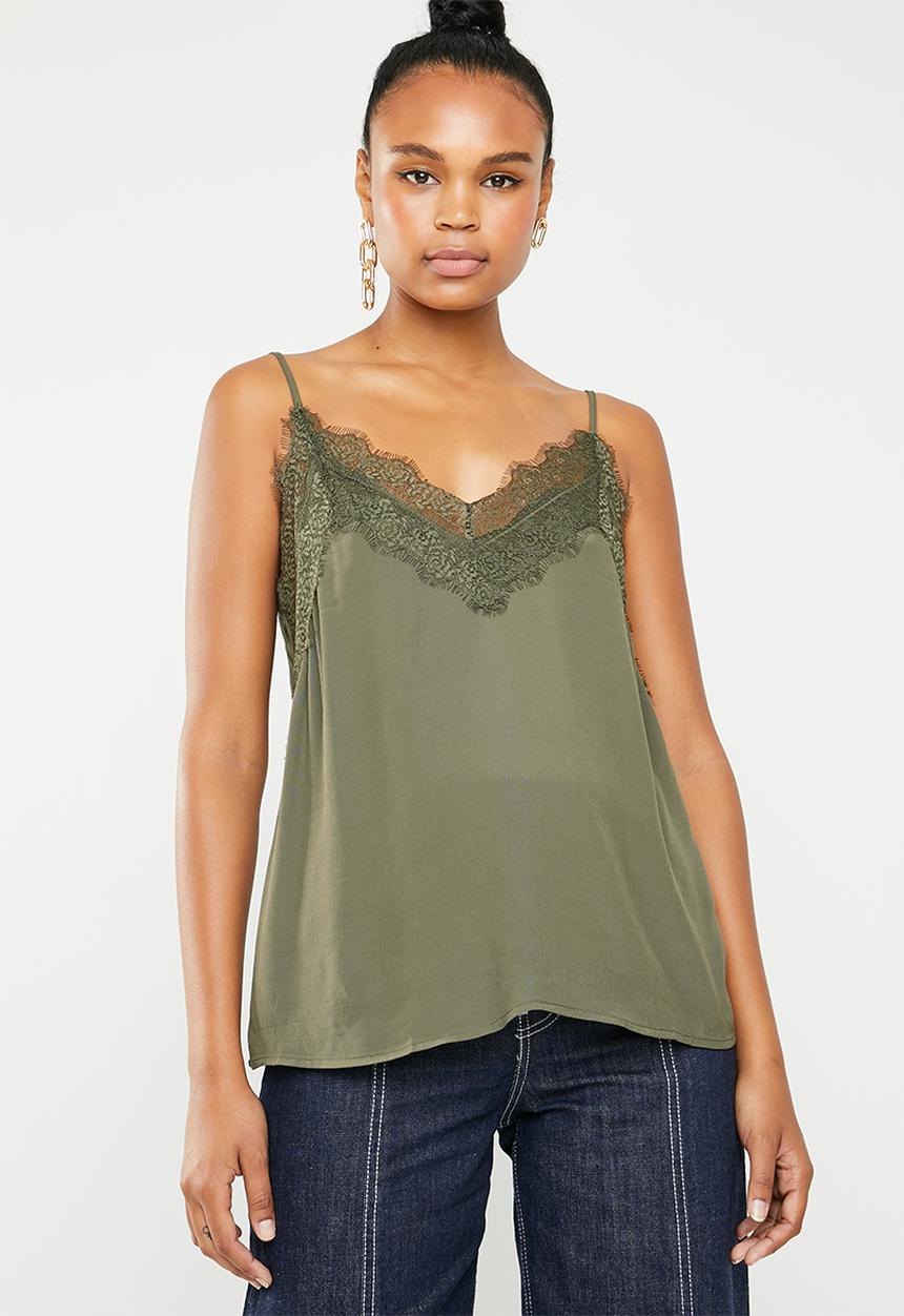 MANGO - Lace top - khaki green
