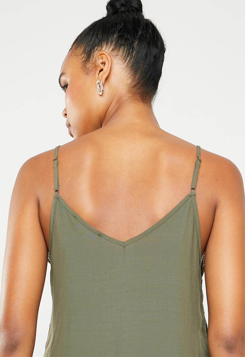 MANGO - Lace top - khaki green