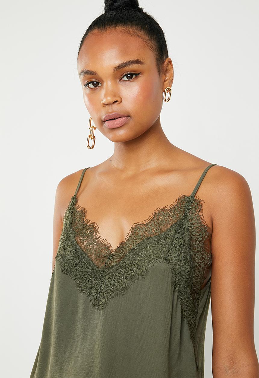 MANGO - Lace top - khaki green