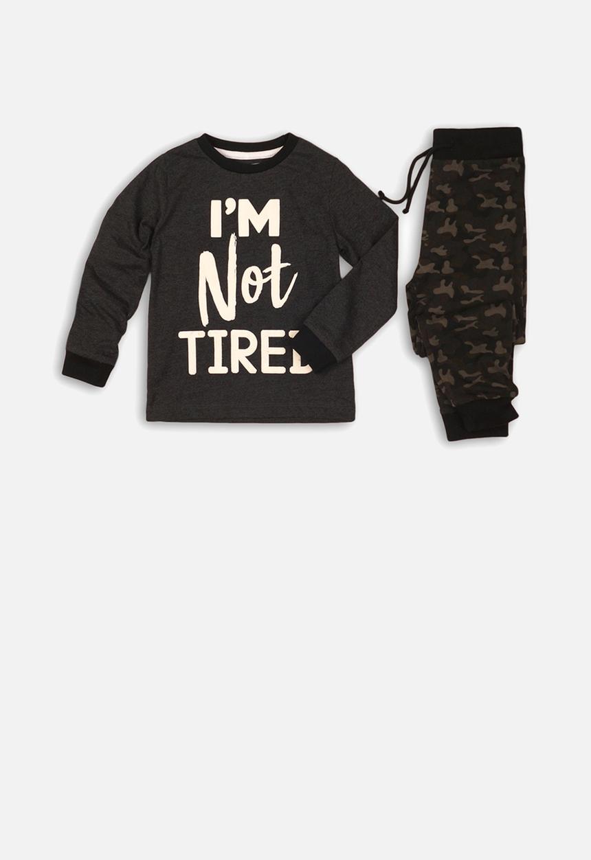 MINOTI - I'm not tired long sleeve pyjama set - charcoal & black