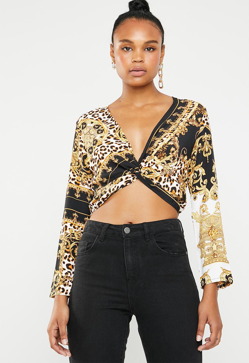 Missguided - Chain animal print twist front top - multi
