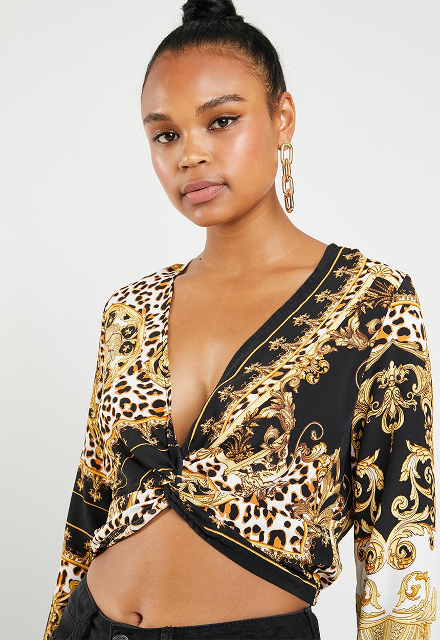 Missguided - Chain animal print twist front top - multi