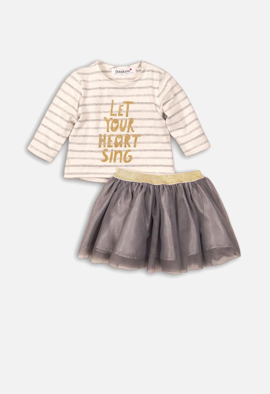 MINOTI - Infants long sleeve top & tutu set - cream & grey 