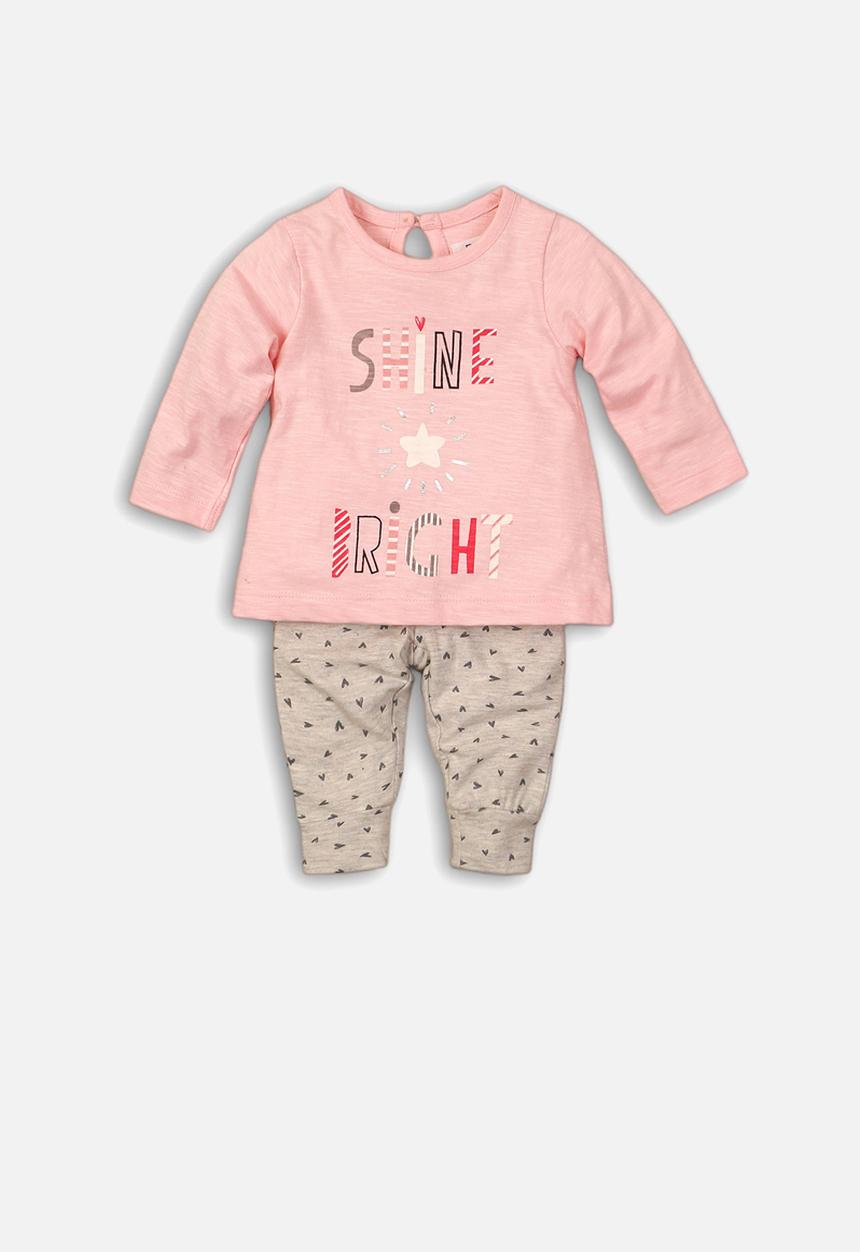 MINOTI - Infants long sleeve top & legging set - pink & grey 