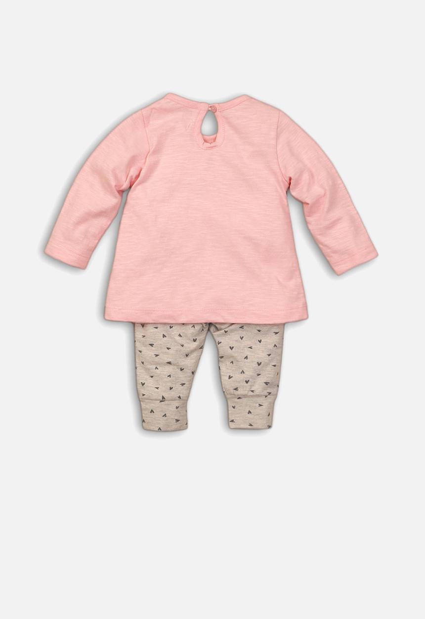 MINOTI - Infants long sleeve top & legging set - pink & grey 
