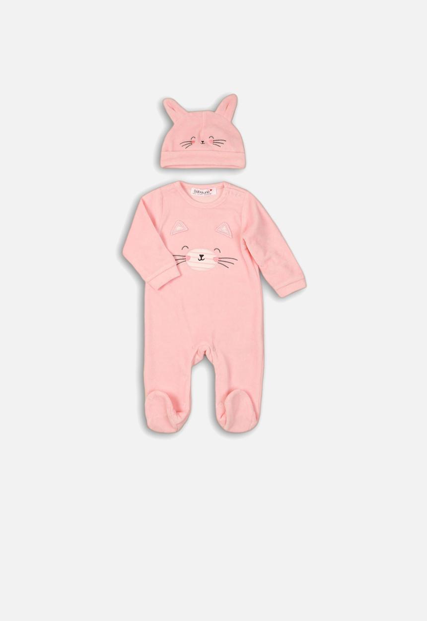 MINOTI - Velour sleepsuit & hat set - pink