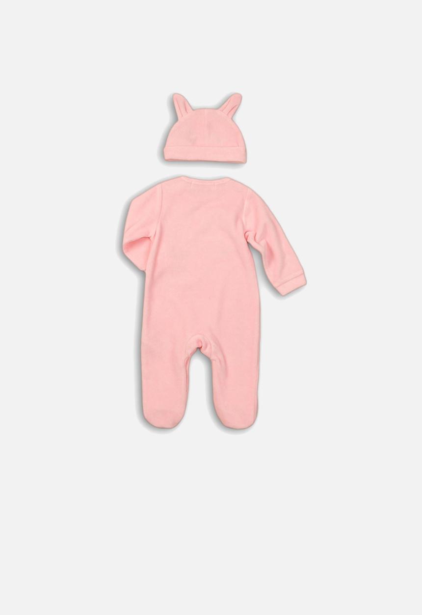 MINOTI - Velour sleepsuit & hat set - pink