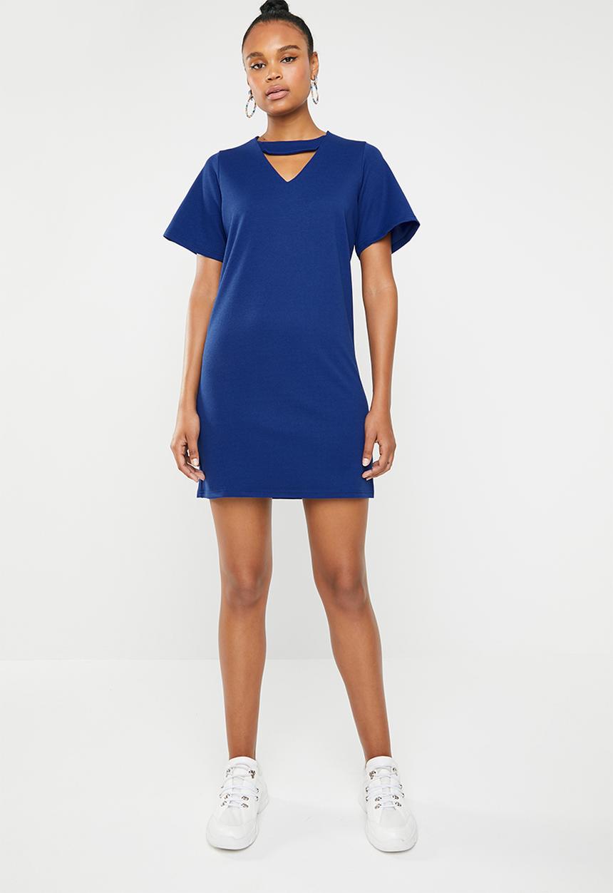 c(inch) - Choker neckline dress - blue