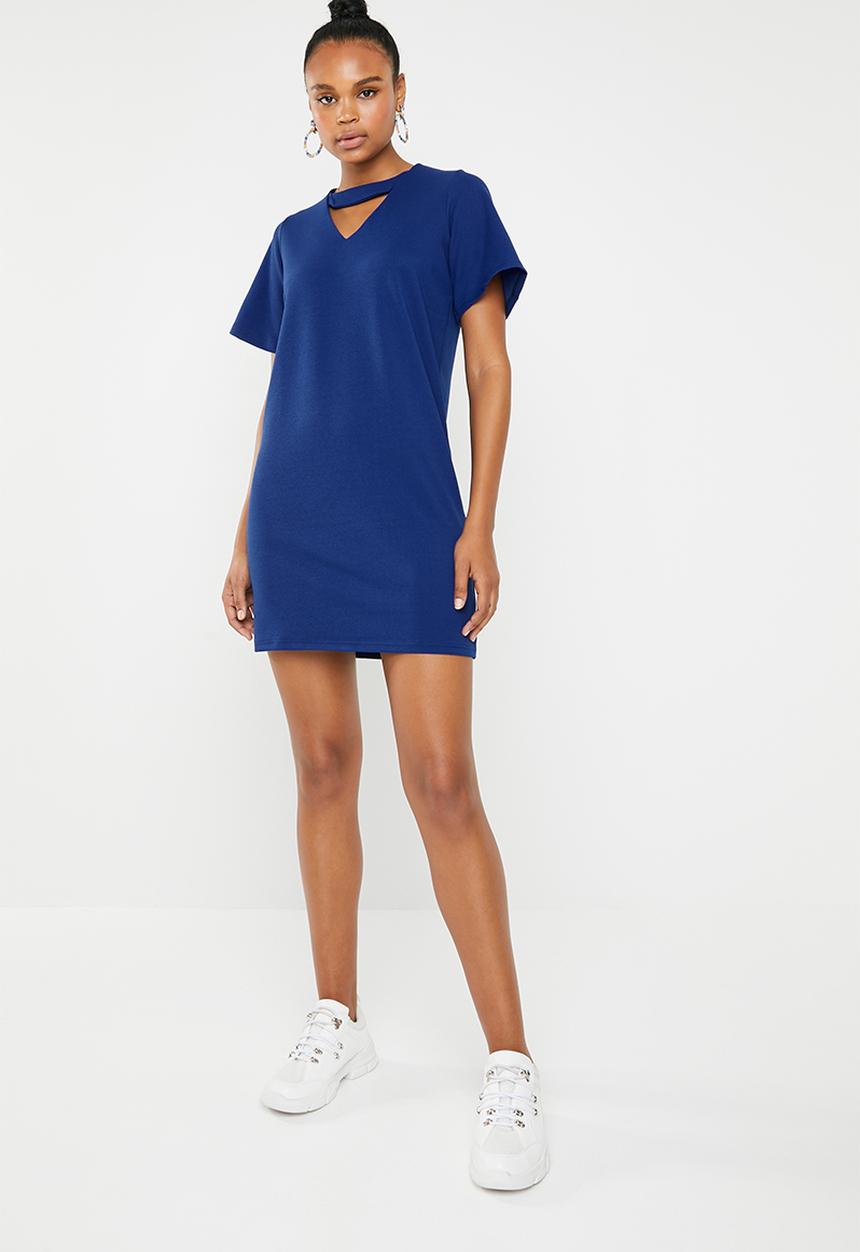 c(inch) - Choker neckline dress - blue