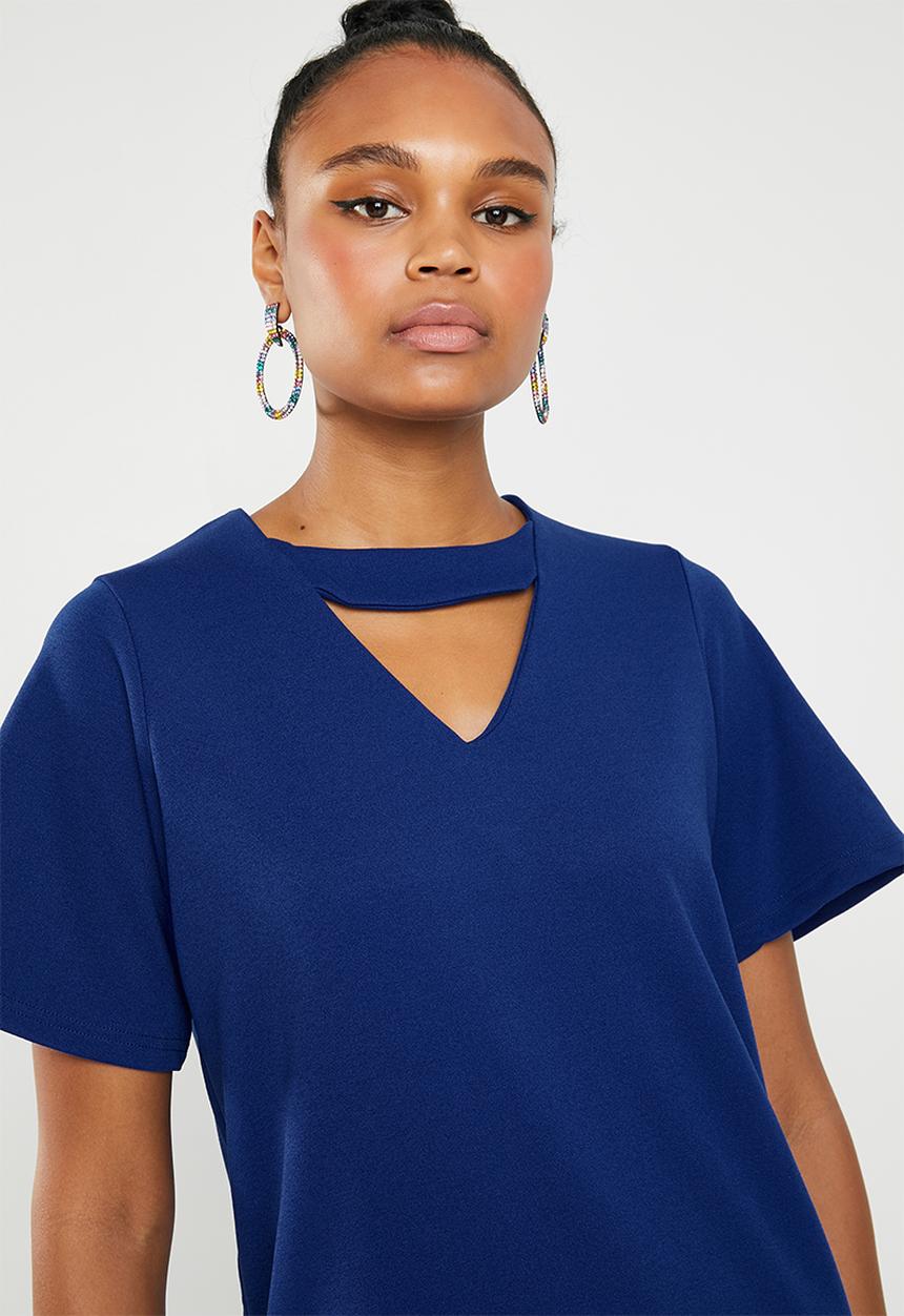 c(inch) - Choker neckline dress - blue