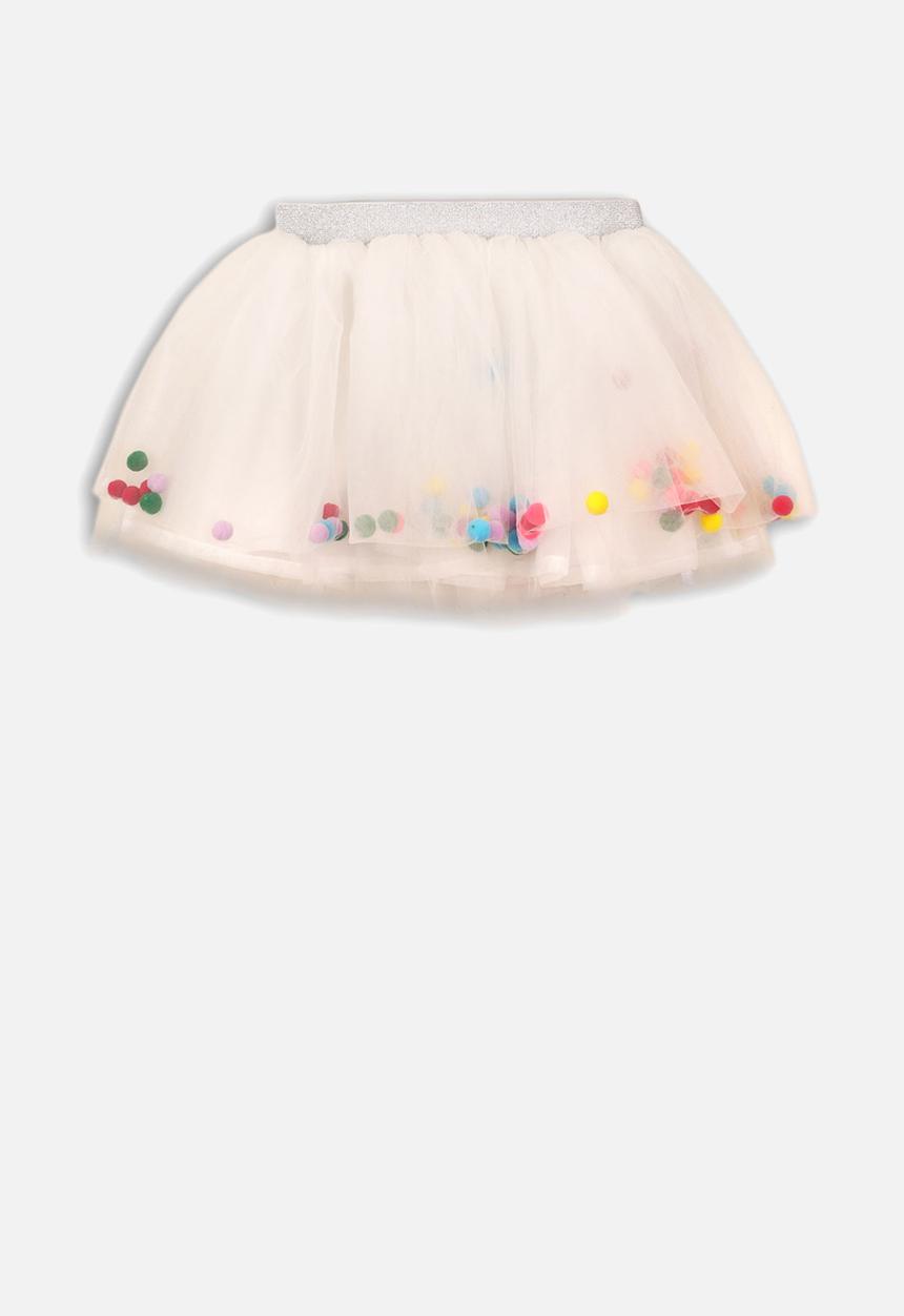 MINOTI - Kids pom pom net skirt - white