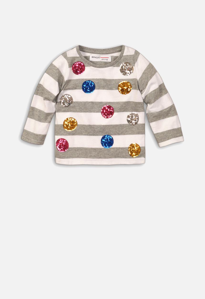 MINOTI - Striped sequin T-shirt top - grey & white