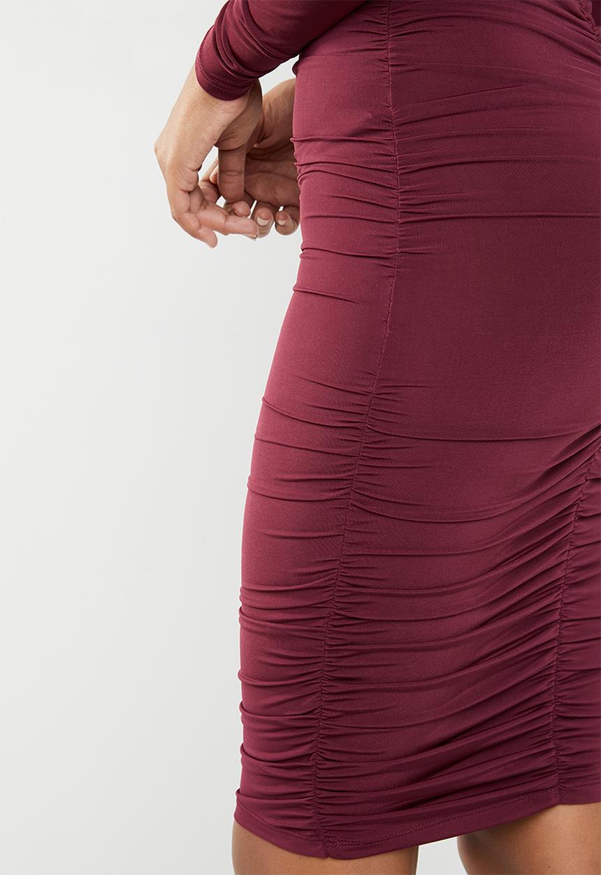 Superbalist - Square neck ruched dress - burgundy 