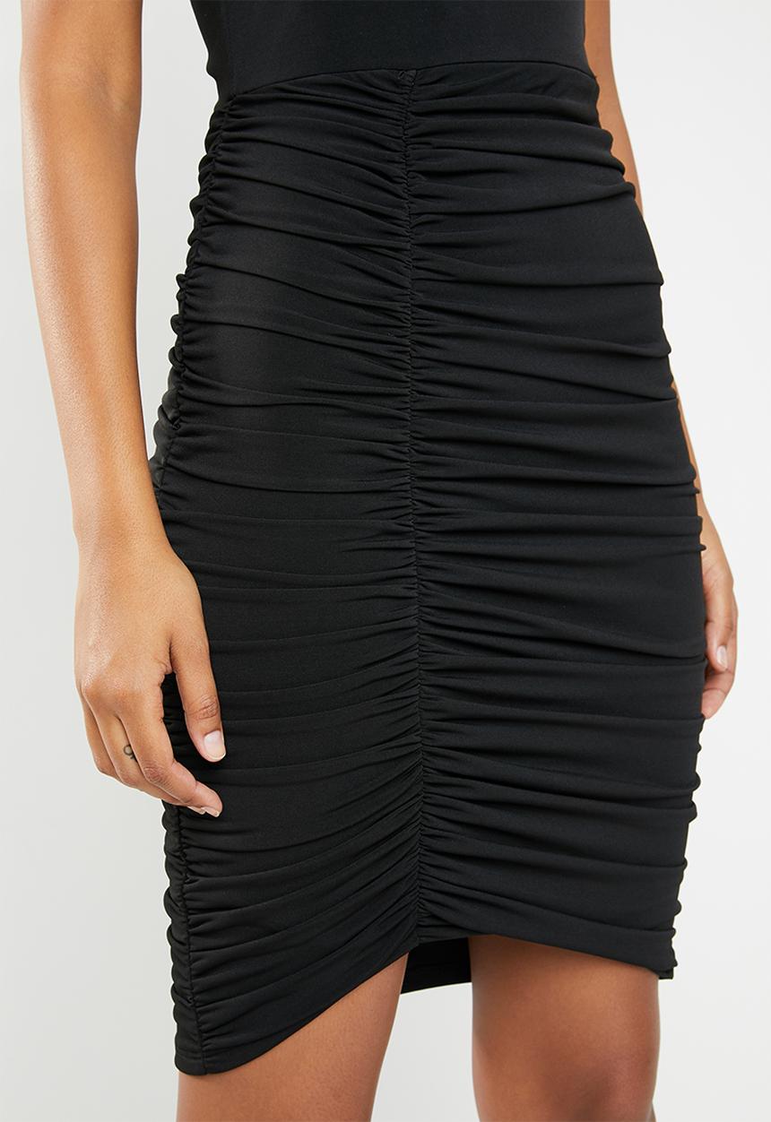 Superbalist - HI neck ruched bodycon dress - black