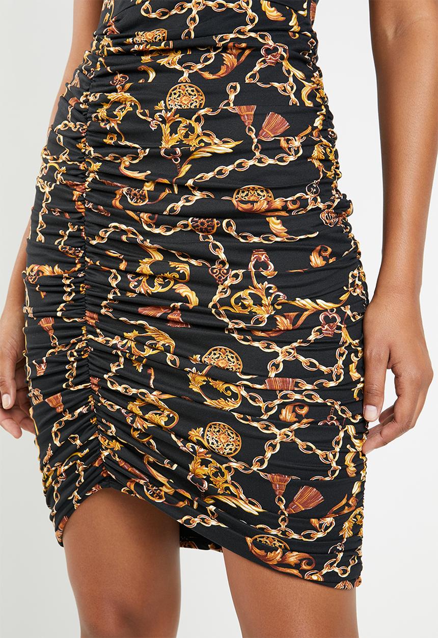 Superbalist - HI neck ruched bodycon dress - print 