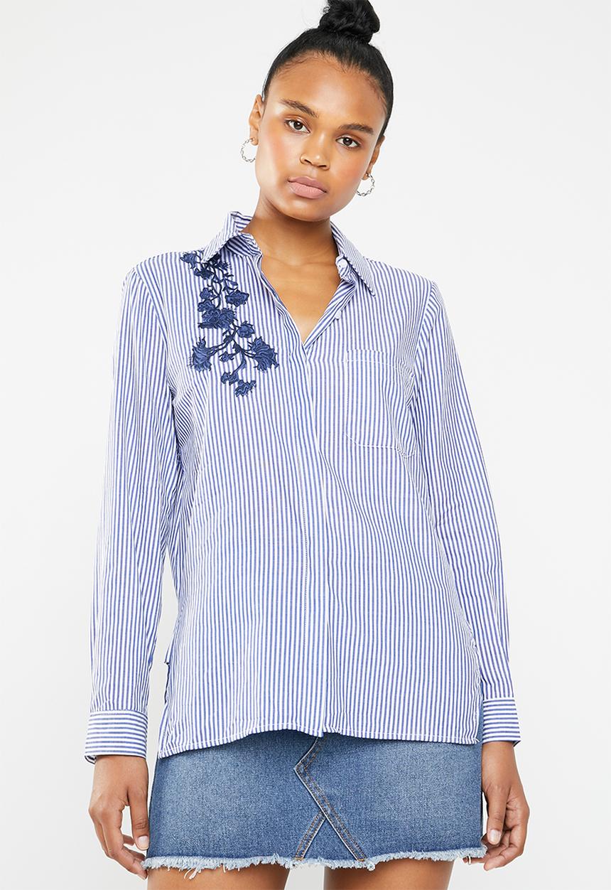 dailyfriday - Stripe embroidered shirt - blue