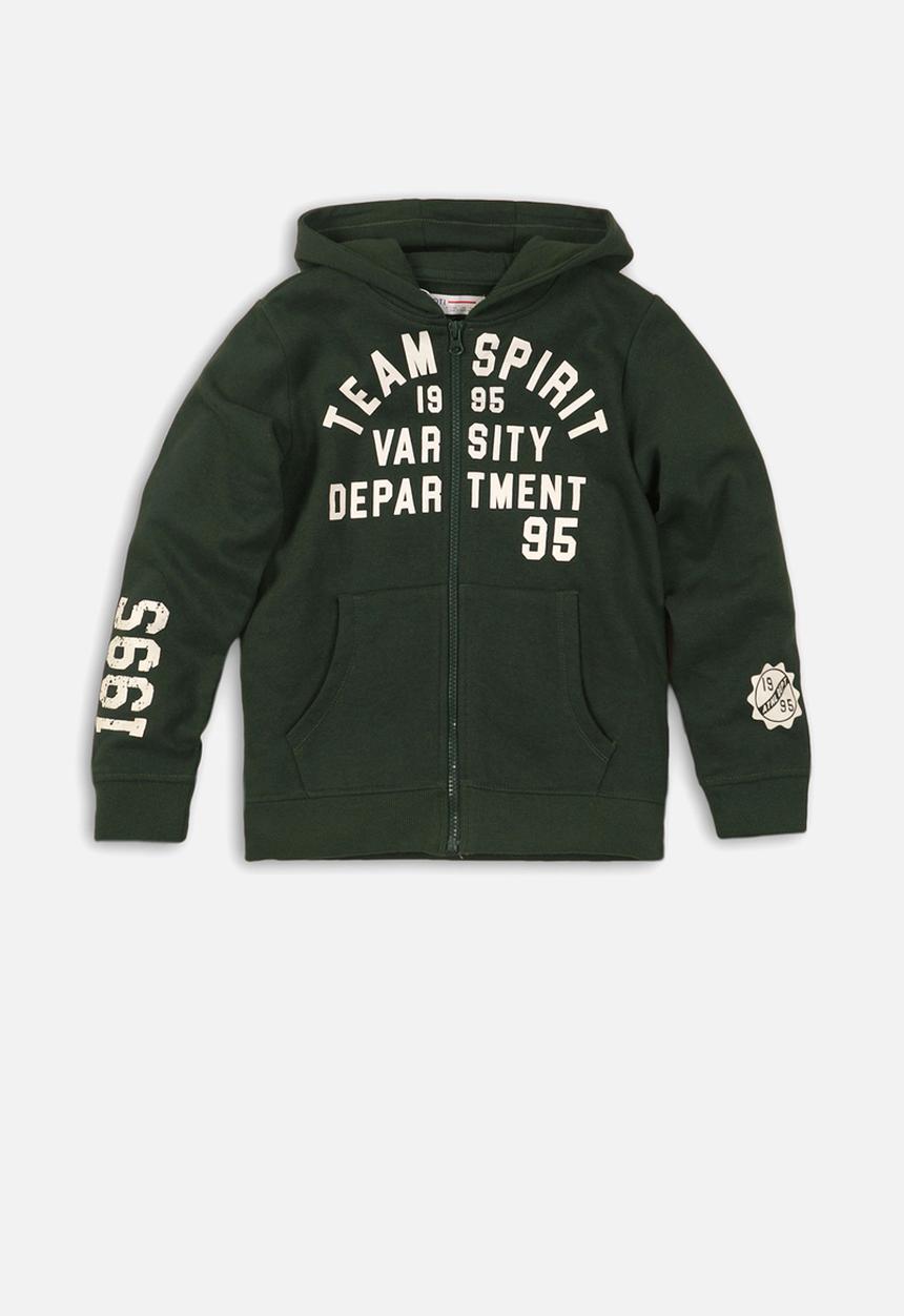 MINOTI - Boys hooded zip thru - green