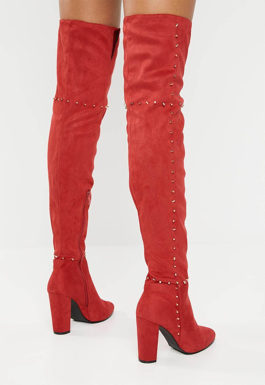 STYLE REPUBLIC - Studded thigh high boot - red