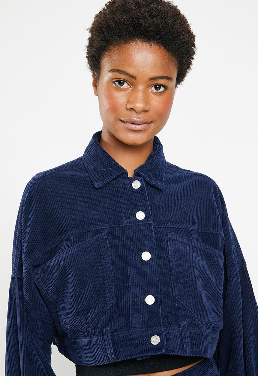 Missguided - Cropped drop shoulder cord jacket - navy