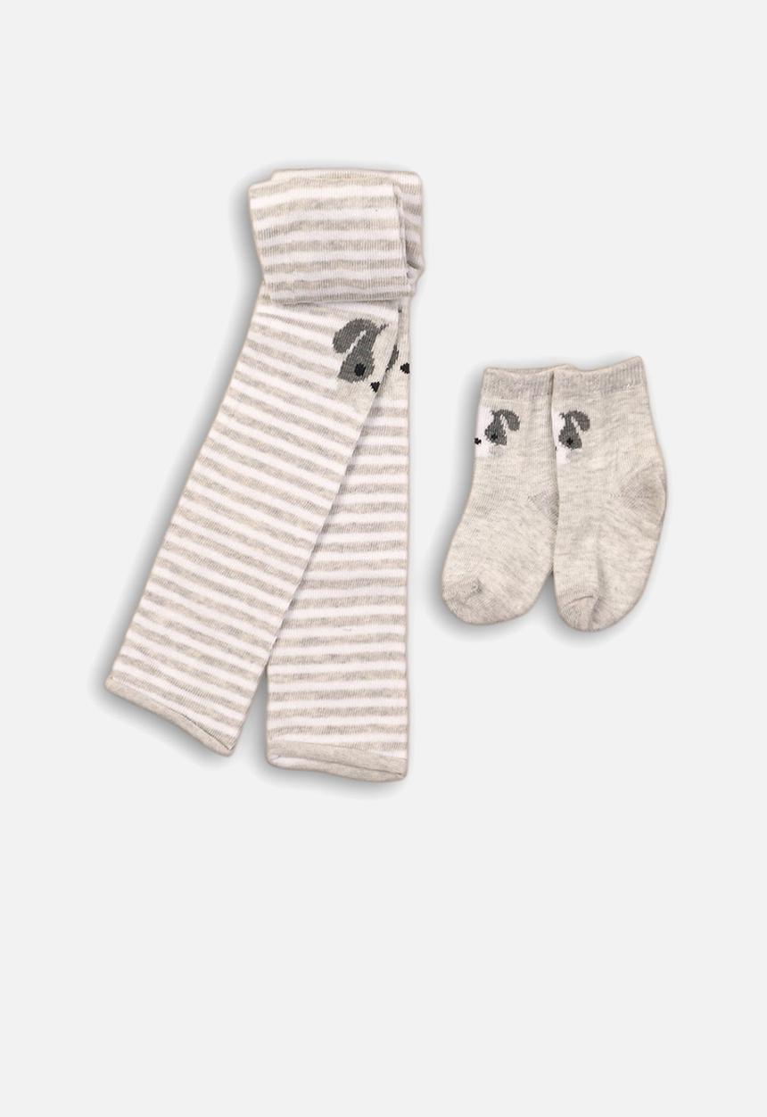 MINOTI - 2 pack footless tights & socks with stripe - grey 