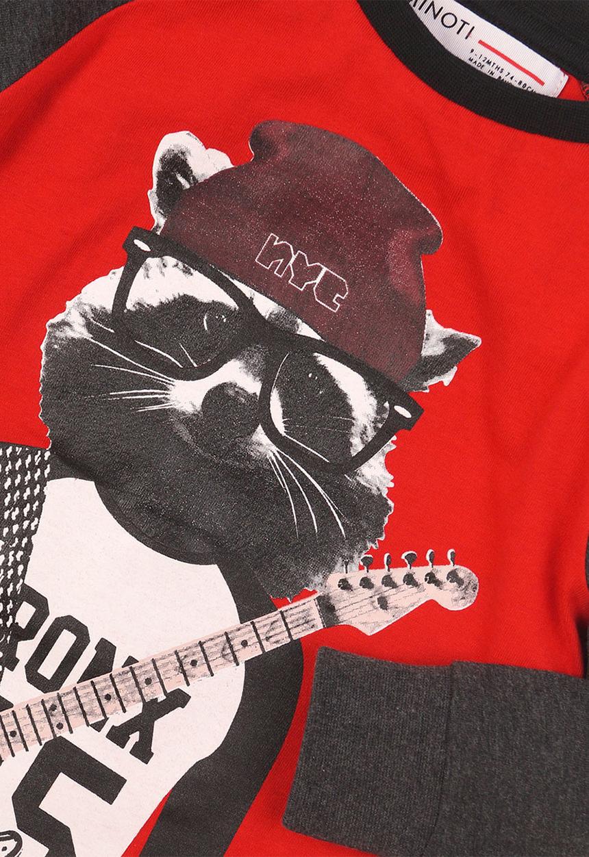 MINOTI - Meerkat long sleeve top - red & navy 